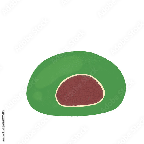 Matcha red bean mochi cartoon hand drawn