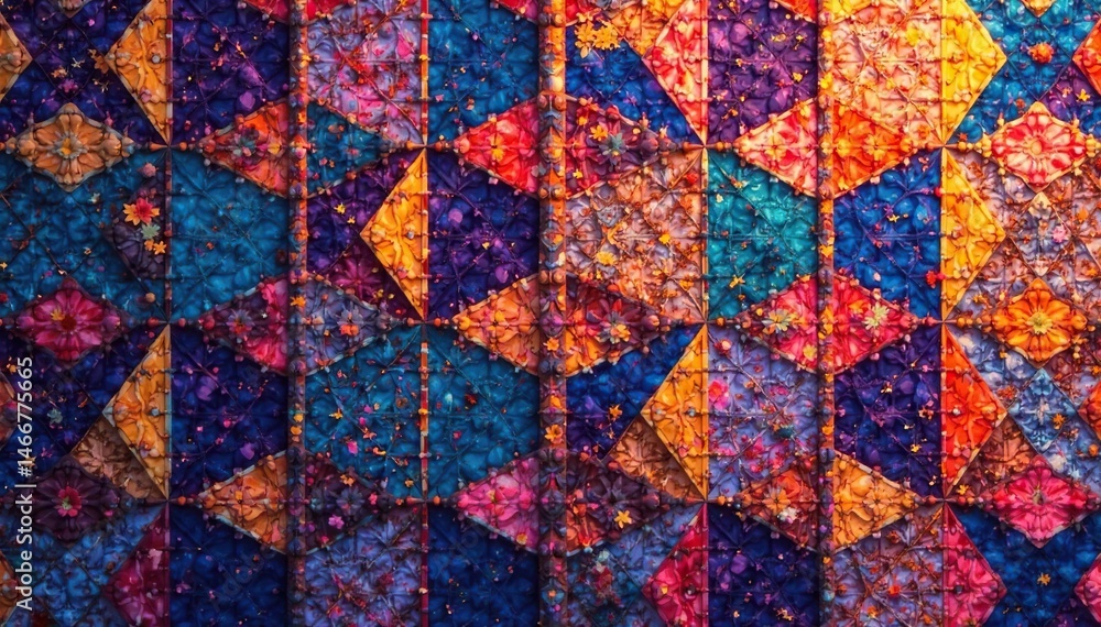 Geometric tapestry pattern, rich color palette, bold, pattern design, surface Geometric tapestry pattern, rich color palette, bold, pattern design, surface