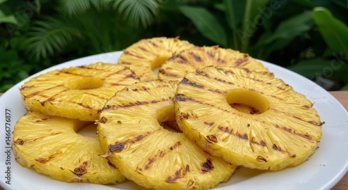 Grilled pineapple rings on a plate