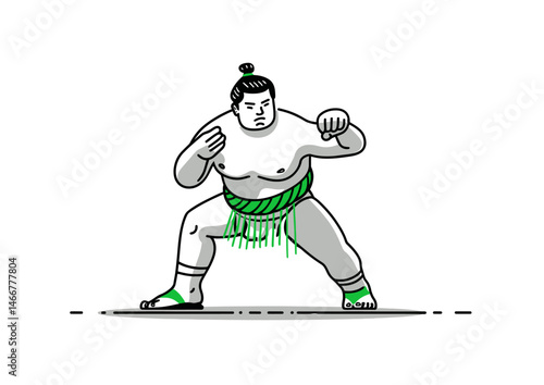 Sumo wrestler in a fighting stance, bold vector design with exaggerated muscles, traditional mawashi