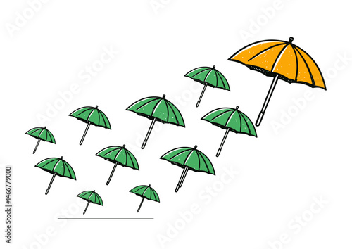 Umbrella tester opening and closing repeatedly, repetitive vector illustration with fabric folds, mechanical motion