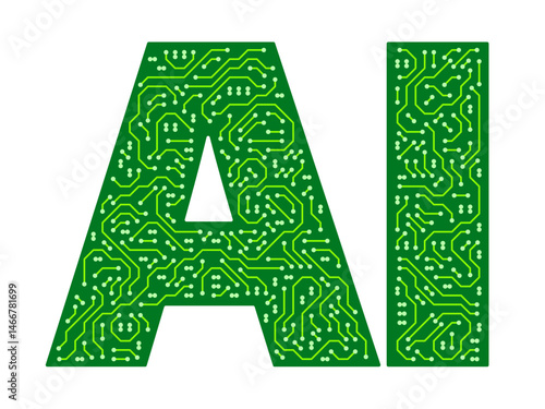 Circuit boards in shape of AI letters. Artificial Intelligence concept.