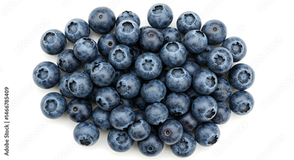 Overhead View of Fresh Blueberries Isolated on a White Background Showcasing Vibrant Colors and Natural Texture
