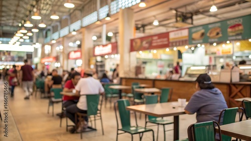 Urban indoor dining a blurred background food court experience with inviting atmosphere