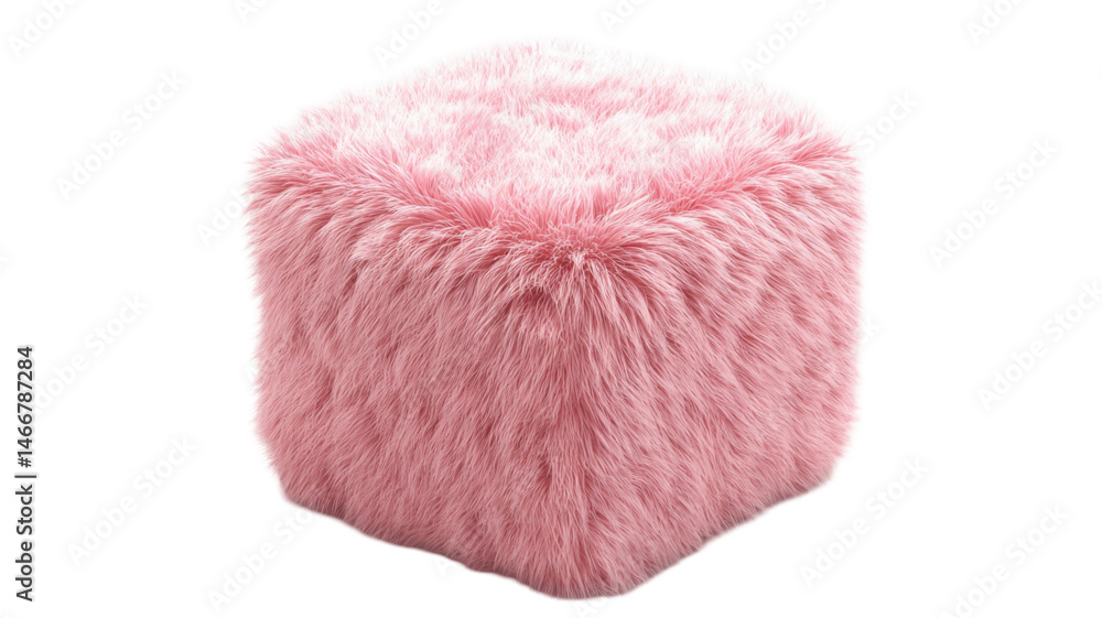 Fototapeta premium Soft Pink Fluffy Cube Shape Isolated on White Background