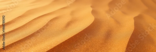 Close-up of wind-sculpted sand dune ripples, desert texture, curve, ochre, travel