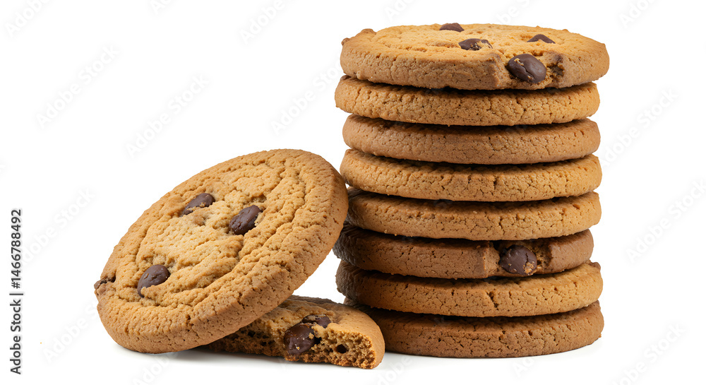 Stack Of Golden Brown Chocolate Chip Cookies On A White Background Displaying Baked Goods Stack Of Golden Brown Chocolate Chip Cookies On A White Background Displaying Baked Goods