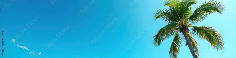 Tall coconut palm tree against vibrant blue sky, leaves, caribbean Tall coconut palm tree against vibrant blue sky, leaves, caribbean