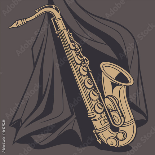 saxophone with black cloth on a gray background