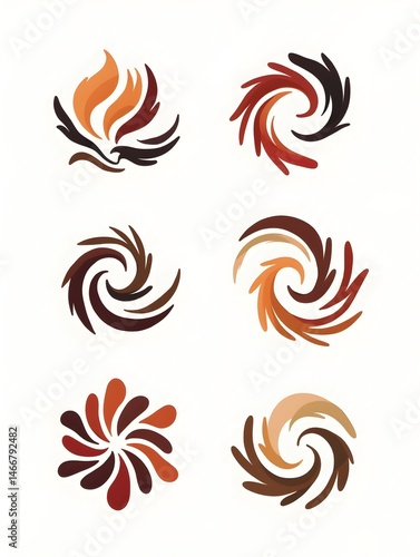 Abstract Geomatic Shape swirl ornament vectors set flower botanical spiral motion texture whirl flow energy symbol icon company logo business circle leaf fire water bird wing