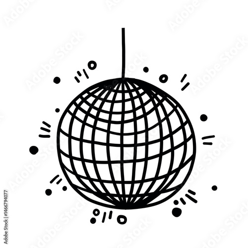 Hand drawn disco ball icon doodle in trendy style vector doodle icon mirror glittering with stars. Ideal for wedding, graduation party design templates