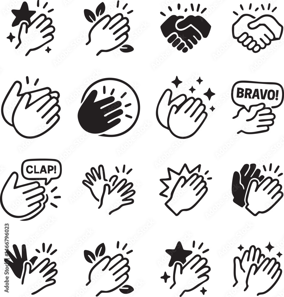 Clapping Hands Icon Set, Vector Illustration Isolated on White Background. Clapping Hands Icon Set, Vector Illustration Isolated on White Background.