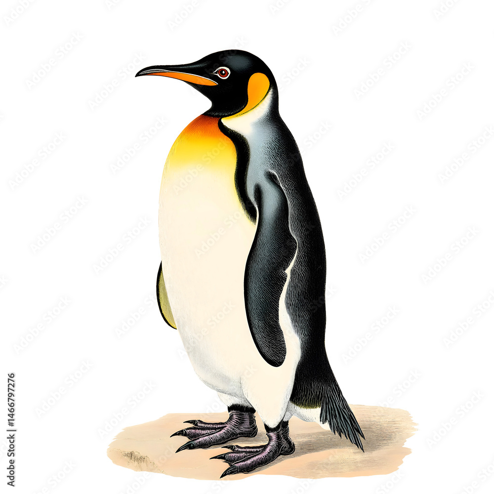 Fototapeta premium Vintage style illustration of king penguin, png