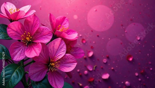 Intricate fuchsia flowers on a vibrant background, blossom, trendy, floral background