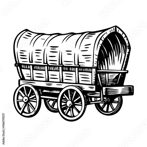 A vintage illustration of covered wagon
