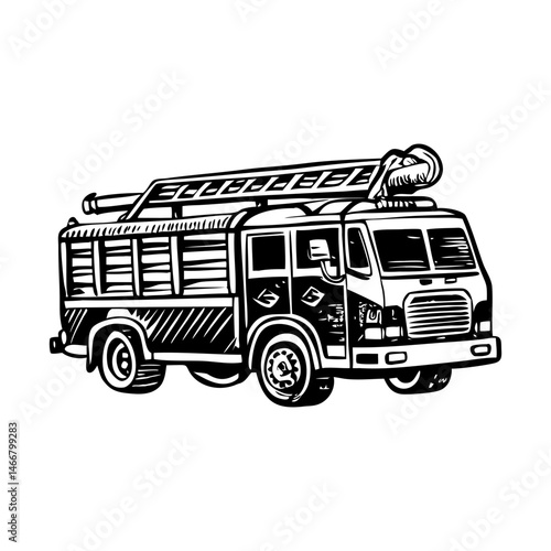 An illustration of fire truck designed in vintage style