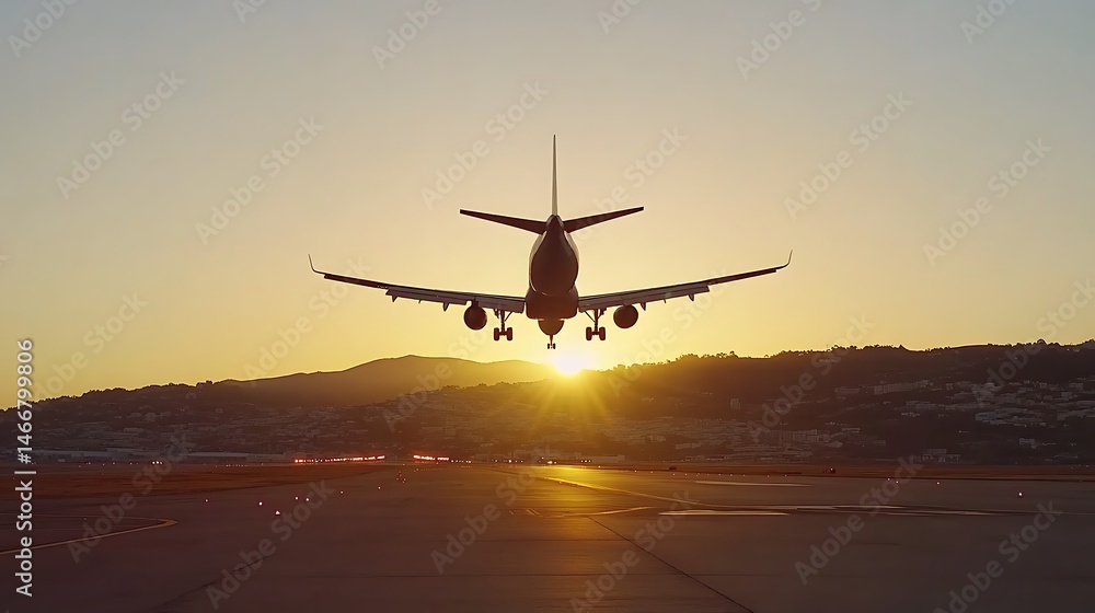 Sunset Airplane Landing: A Golden Hour Arrival Sunset Airplane Landing: A Golden Hour Arrival