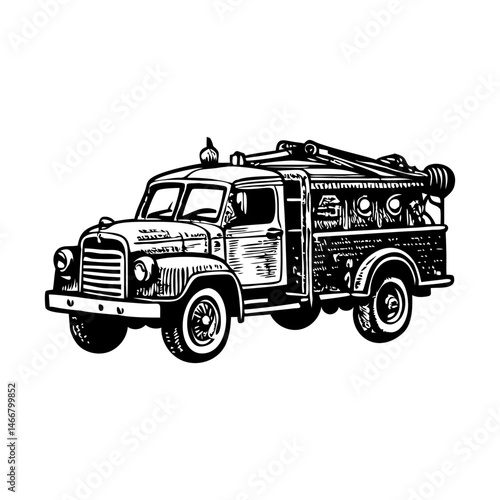 Vintage style illustration showing fire engine truck