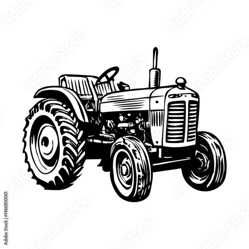 Vintage sketchy illustration depicting farm tractor