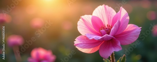 Pink cotton candy flower, sunlit, dissolving slowly , petals, spring, bloom
