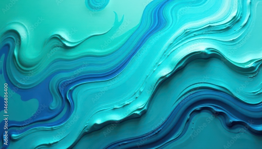 Fototapeta premium Swirling teal and azure paint, abstract texture , design, shimmer