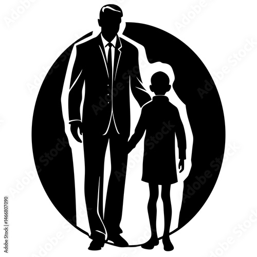 silhouette of a father and children on white background