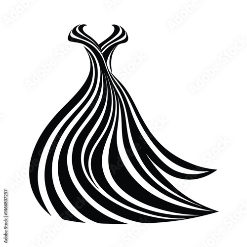 Elegant black and white abstract graphic design of a flowing gown representing sophistication and style isolated on white background