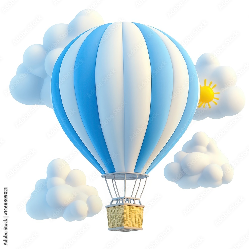 Obraz premium Balloon adventure with clouds and sun isolated on white background