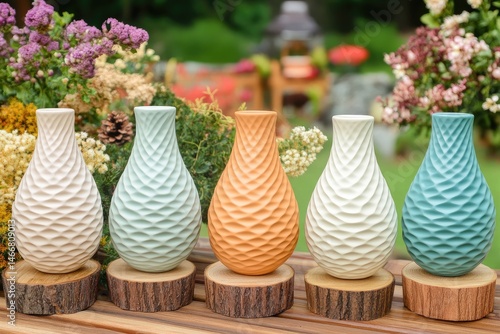 Vases in a garden setting