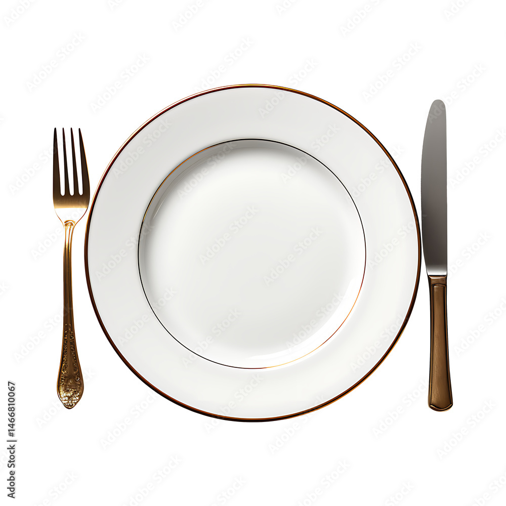 Plate and cutlery isolated on transparent background Plate and cutlery isolated on transparent background