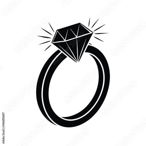 Elegant black and white illustration of a diamond ring ideal for proposals engagements weddings and love