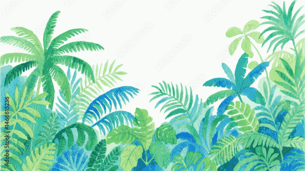 Obraz premium Verdant Symphony: Pigmented Rain tropical forest isolated watercolor vector illustration svg