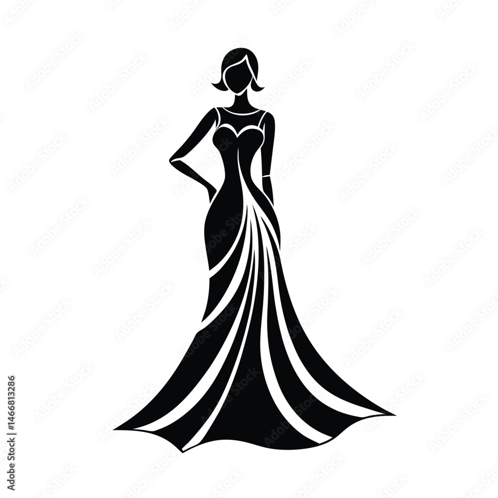 Elegant silhouette of a woman in a glamorous evening gown perfect for fashion and design concepts Elegant silhouette of a woman in a glamorous evening gown perfect for fashion and design concepts