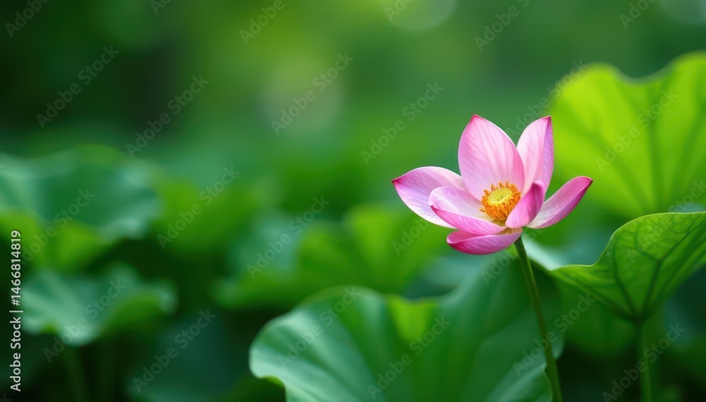Single pink bloom nestled in lush green foliage Quiet corner, peaceful scene , soft, foliage Single pink bloom nestled in lush green foliage Quiet corner, peaceful scene , soft, foliage