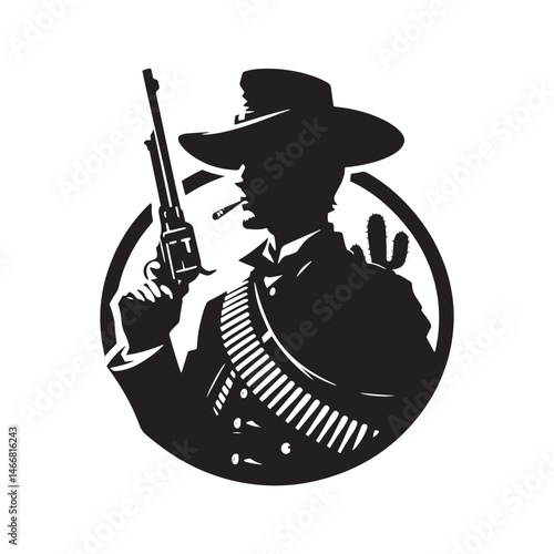 Frontier Marshal Vector Silhouette, Wild West Lawman, Cowboy Justice, Western Hero, Sheriff, Outlaw Hunter, Rugged Frontier Spirit, Law Enforcement.
