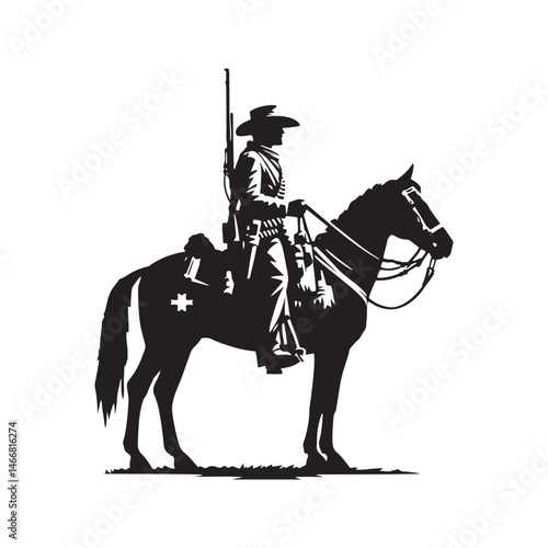 Frontier Marshal Vector Silhouette, Wild West Lawman, Cowboy Justice, Western Hero, Sheriff, Outlaw Hunter, Rugged Frontier Spirit, Law Enforcement.
