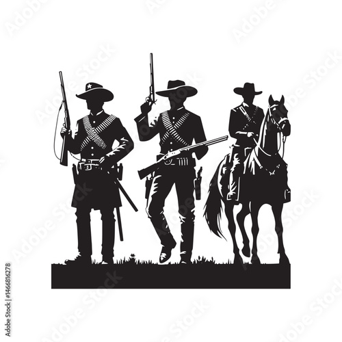 Frontier Marshal Vector Silhouette, Wild West Lawman, Cowboy Justice, Western Hero, Sheriff, Outlaw Hunter, Rugged Frontier Spirit, Law Enforcement.
