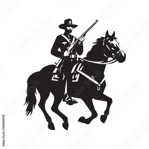 Frontier Marshal Vector Silhouette, Wild West Lawman, Cowboy Justice, Western Hero, Sheriff, Outlaw Hunter, Rugged Frontier Spirit, Law Enforcement.
