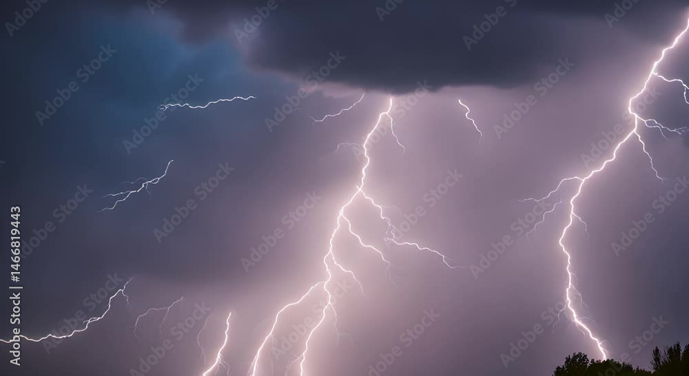 Dramatic Night Sky with Intense Lightning Strikes Dramatic Night Sky with Intense Lightning Strikes