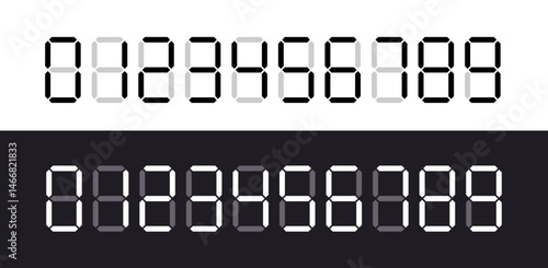 Black and white digital numbers. Digital display for calculators or digital clock. 