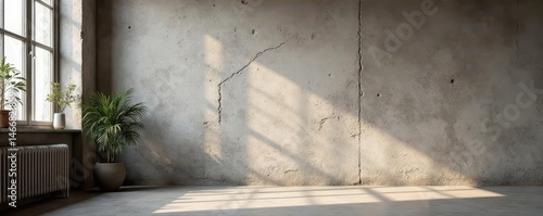 Raw, textured cement skim coat on a loft wall , vintage, minimal