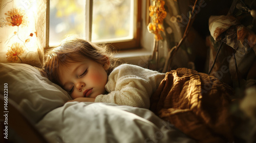 Serene Child Asleep by the Window with Soft Natural Light