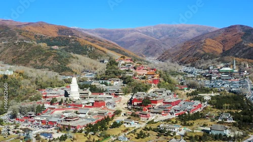 Breathtaking aerial view of Wutai Mountain's temples and scenery