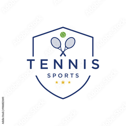 Creative tennis ball logo template design with racket. Logo for sports, clubs and emblems.