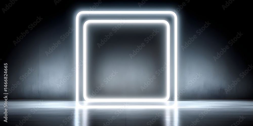 Futuristic glowing neon square in a dark room Futuristic glowing neon square in a dark room