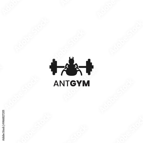 A strong and creative logo design featuring an ant lifting a dumbbell, symbolizing strength, fitness, and determination. Named Ant Gym, this logo is perfect for gyms, fitness centers, or sports brands
