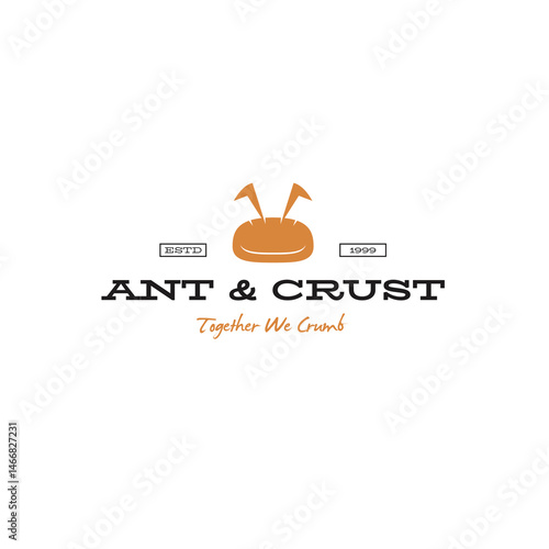 Creative logo combining an ant and bread, symbolizing hard work and nourishment. Ideal for bakeries, food brands, or creative businesses. Vector, isolated, and fully editable.