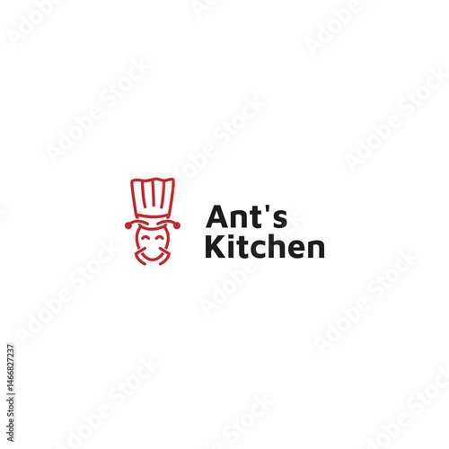 A fun and creative logo featuring an ant dressed as a chef, symbolizing cooking, food, and creativity. Named Ants Kitchen, this logo is perfect for restaurants, catering services