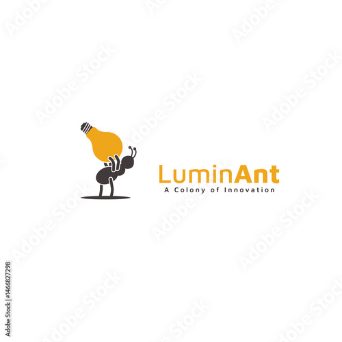 A unique and symbolic logo design featuring an ant carrying a light bulb, representing intelligence, strength, teamwork, and bright ideas. Perfect for creative agencies, innovation brands, electrical 