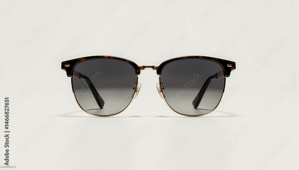 A pair of sunglasses with a gold frame and a brown tint. The sunglasses are on a white background